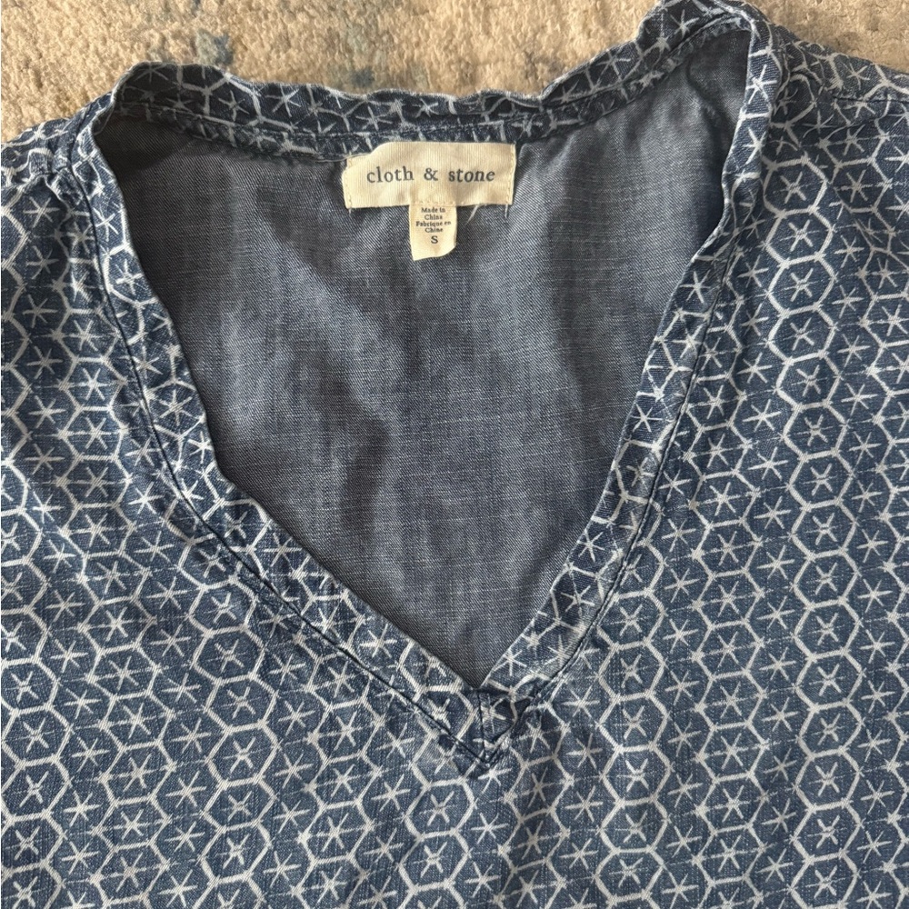 Anthropologie Cloth & Stone Justine Dress Chambray Geometric Tencel Lyocel - Picture 5 of 7